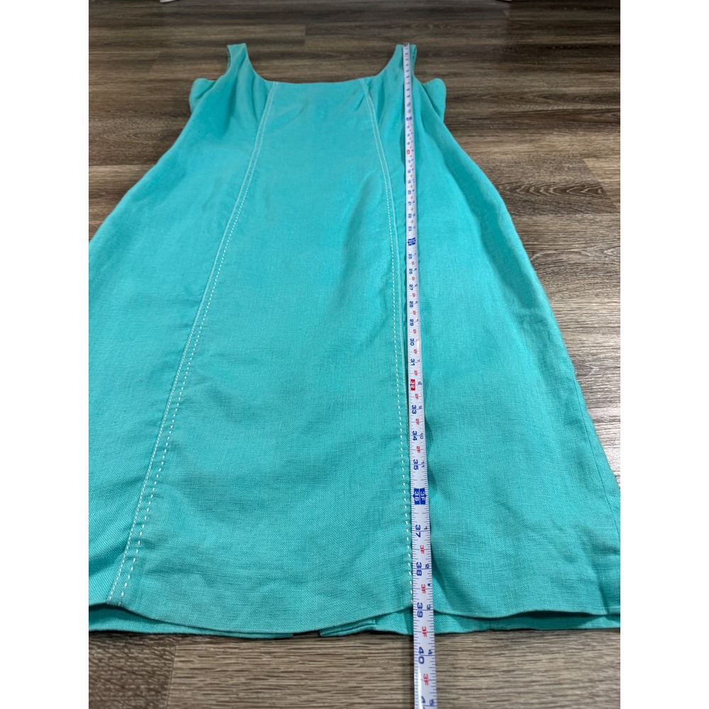 Liz Claiborne 100% Linen Turquoise Blue Sheath Dress Contrast Stitch Women Sz: 8 - Picture 2 of 8